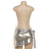 Metallic Bikini and Skirt Set