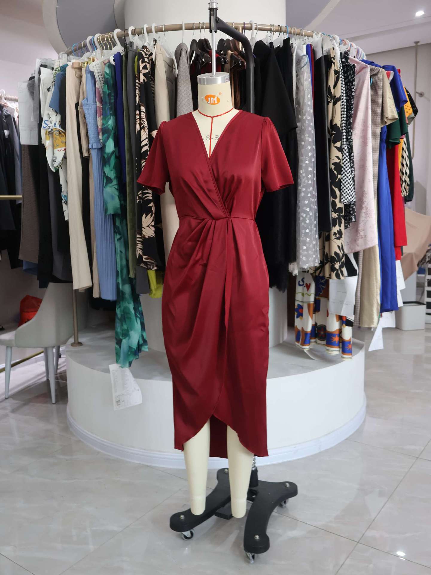 Satin Wrap Midi Dress with Tulip Hem Fit