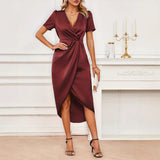 Satin Wrap Midi Dress with Tulip Hem Fit