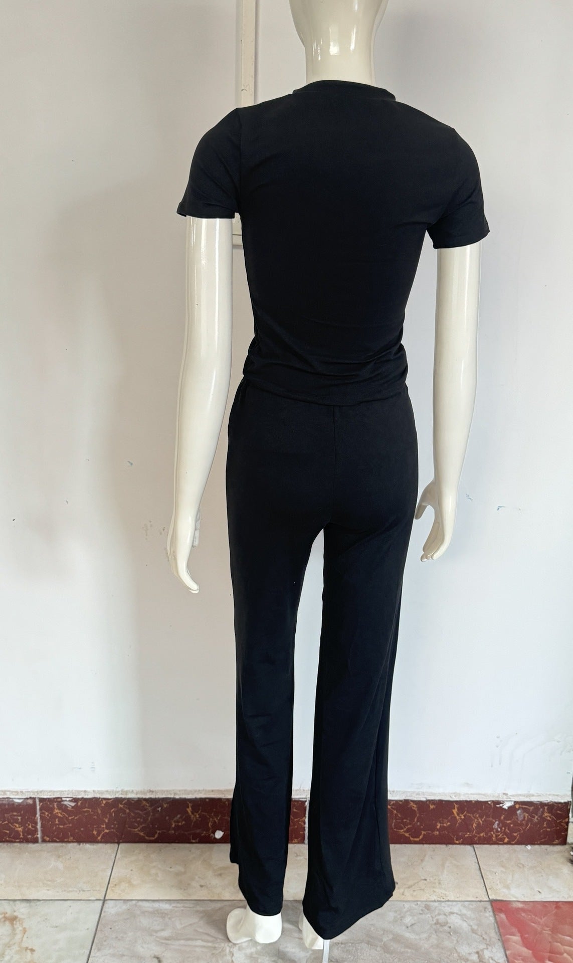 Solid Crop Top & Wide Leg Lounge Pant Set