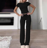 Solid Crop Top & Wide Leg Lounge Pant Set