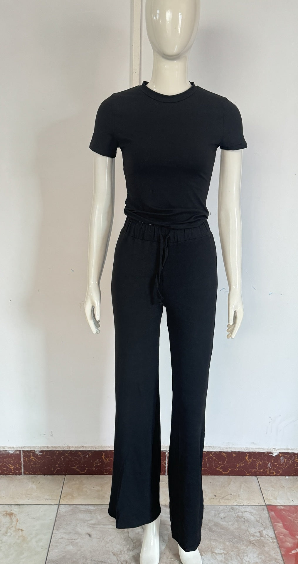 Solid Crop Top & Wide Leg Lounge Pant Set
