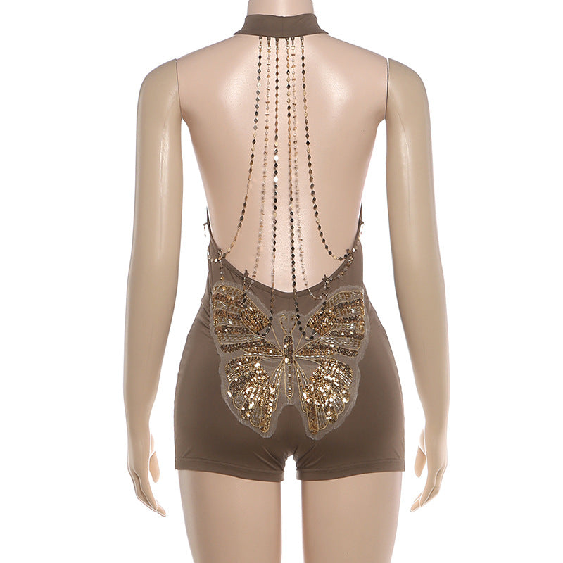 Butterfly Backless Halter Romper Bodycon Fit