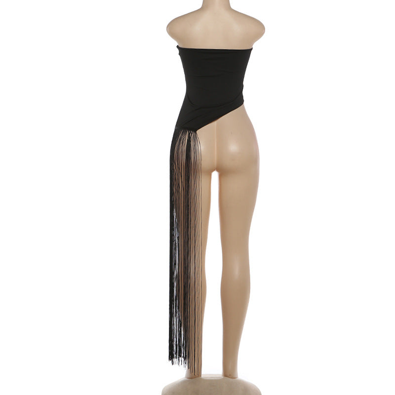 Asymmetrical Fringe Tube Top Sexy Streetwear