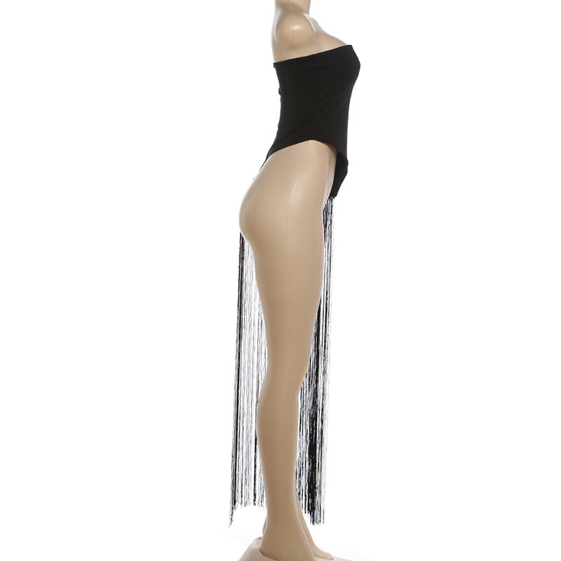 Asymmetrical Fringe Tube Top Sexy Streetwear