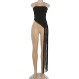 Asymmetrical Fringe Tube Top Sexy Streetwear