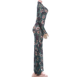 Floral Mesh Long Sleeve Mermaid Maxi Dress