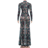 Floral Mesh Long Sleeve Mermaid Maxi Dress