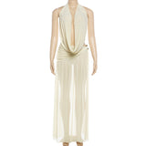Halter Backless Ruched Maxi Dress Cover Up Set