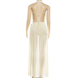 Halter Backless Ruched Maxi Dress Cover Up Set