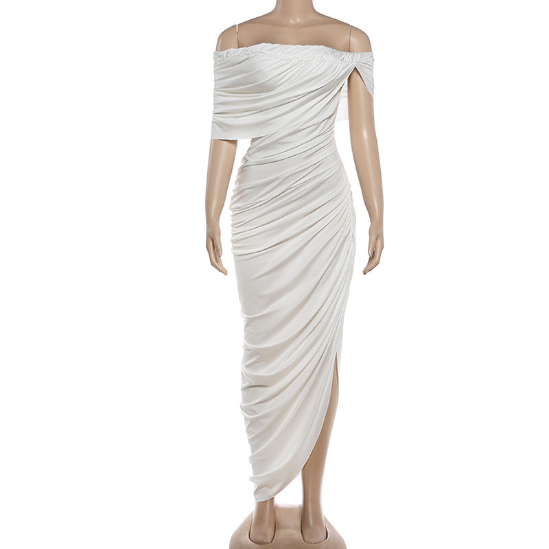 Off Shoulder Ruched Bodycon Maxi Dress Chic