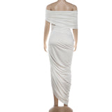 Off Shoulder Ruched Bodycon Maxi Dress Chic