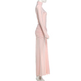 Mock Neck Ruched Maxi Dress With Slit Chic