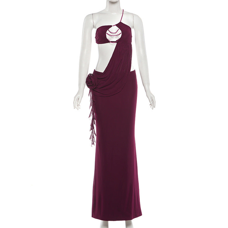 Cutout Chain Detail Maxi Dress With Flower Chic