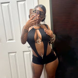 Cutout Halter Romper With Ring Detail Sexy Fit