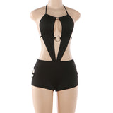 Cutout Halter Romper With Ring Detail Sexy Fit