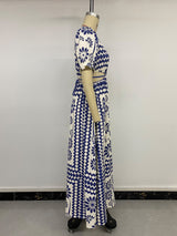 Floral Print Cutout Puff Sleeve Maxi Dress