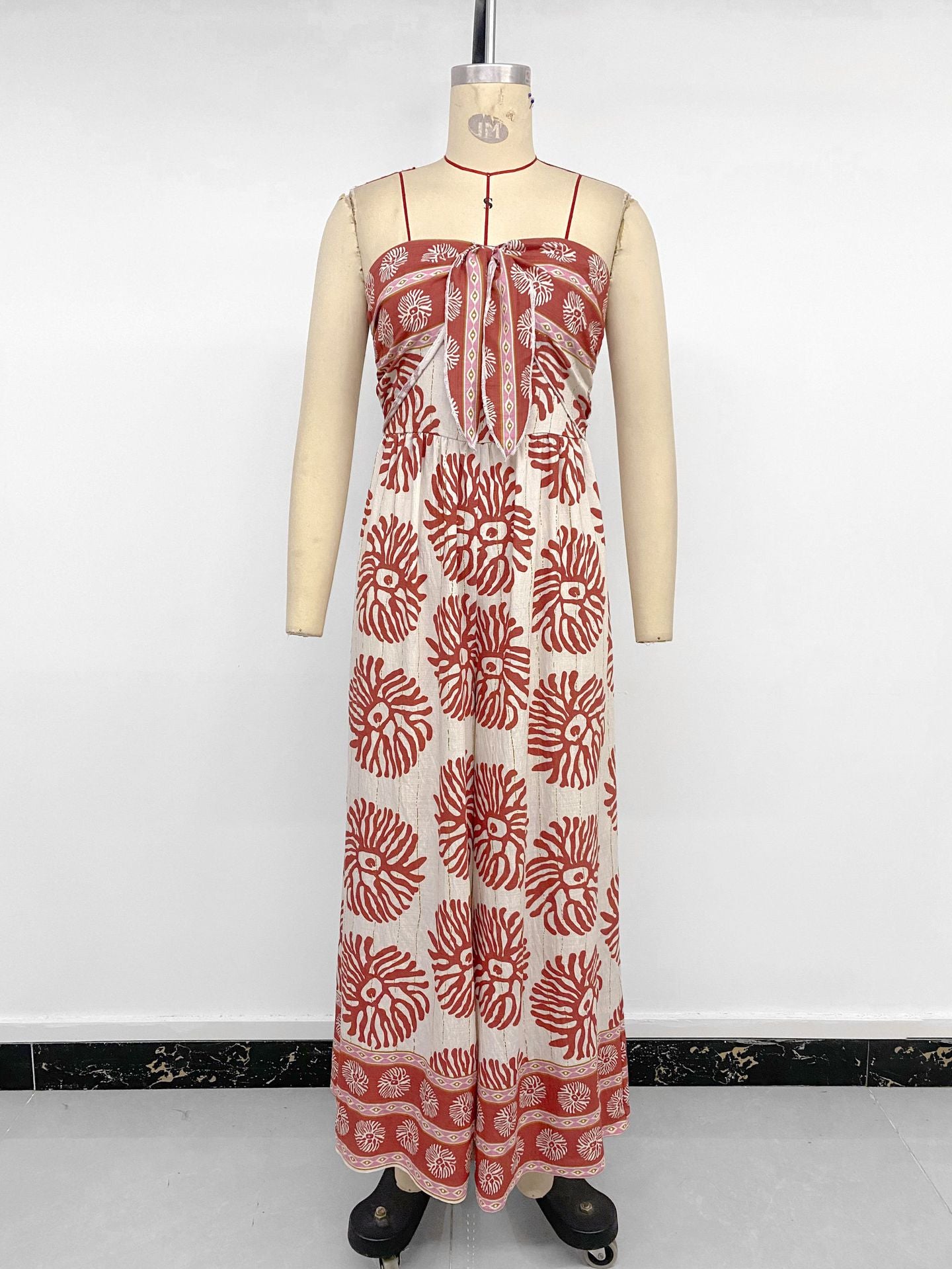 Sun Burst Floral Print Halter Flare Jumpsuit