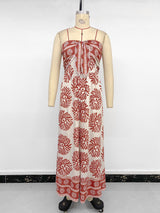 Sun Burst Floral Print Halter Flare Jumpsuit