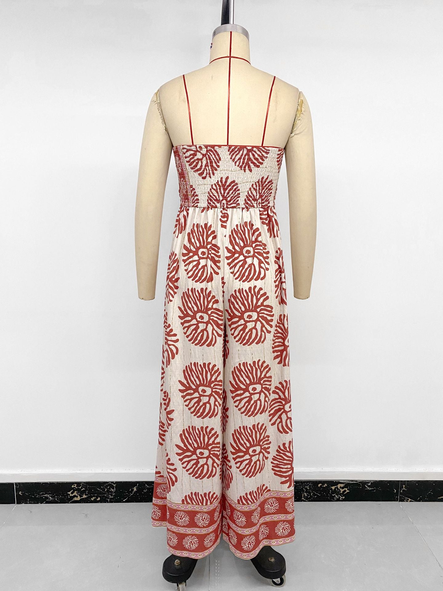 Sun Burst Floral Print Halter Flare Jumpsuit