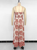 Sun Burst Floral Print Halter Flare Jumpsuit