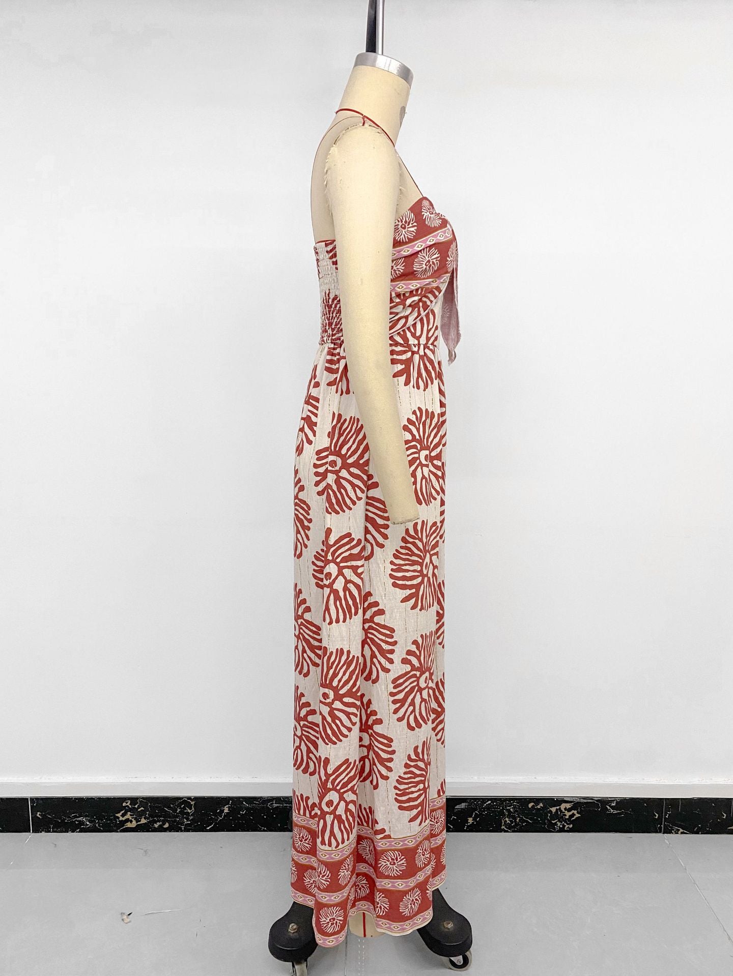 Sun Burst Floral Print Halter Flare Jumpsuit