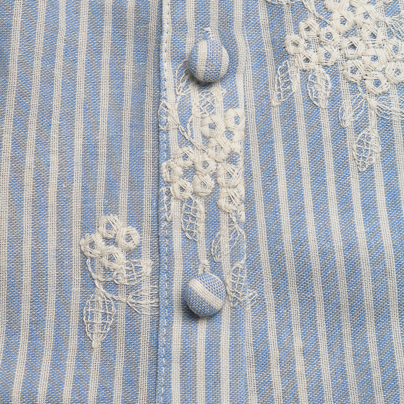 Striped Embroidered Ruffle Sleeve Blouse