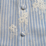 Striped Embroidered Ruffle Sleeve Blouse