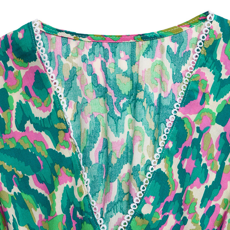 Printed Tiered V-Neck Maxi Vacation Dress
