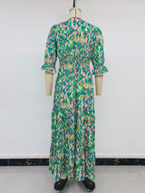 Printed Tiered V-Neck Maxi Vacation Dress