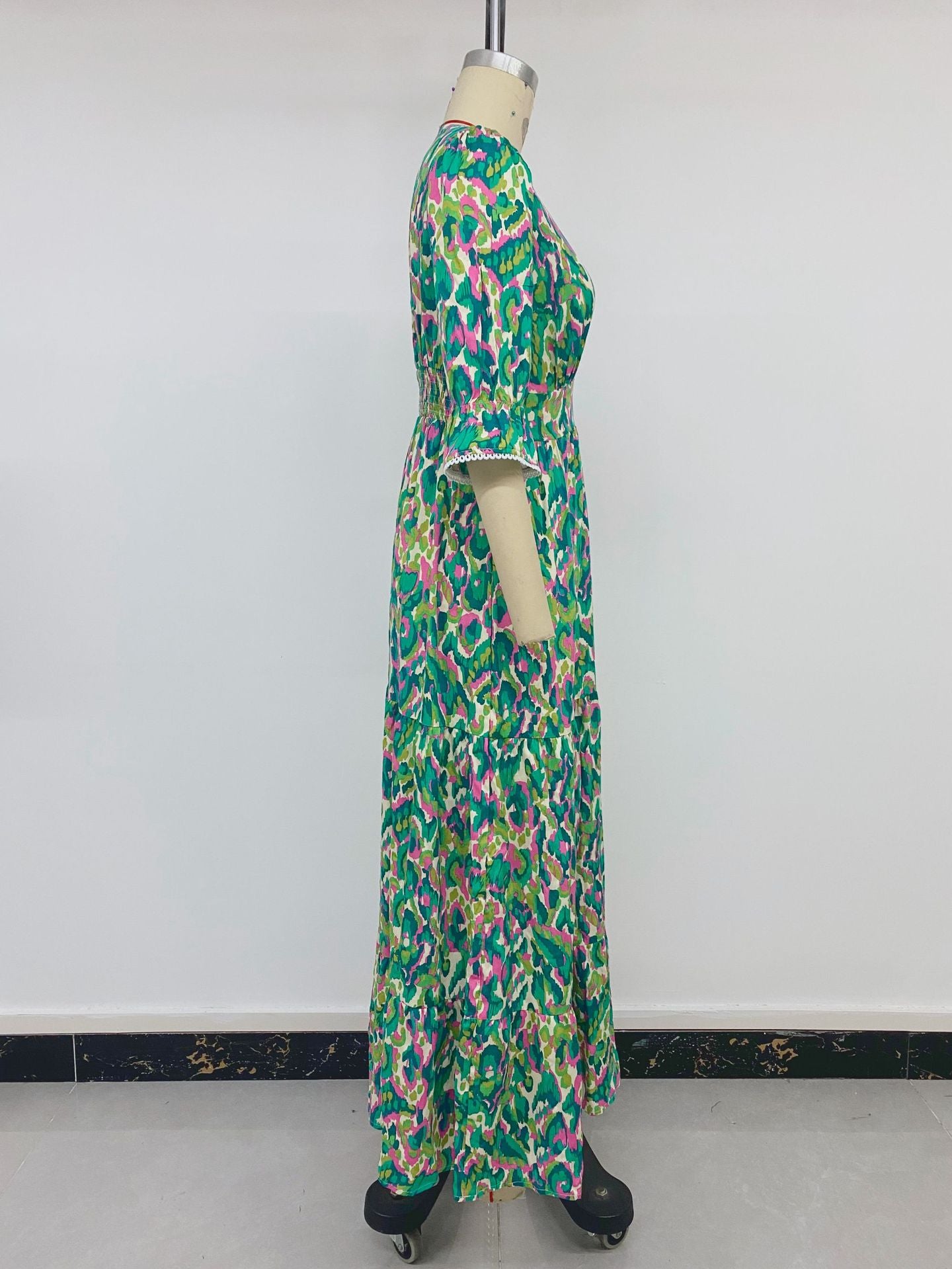 Printed Tiered V-Neck Maxi Vacation Dress