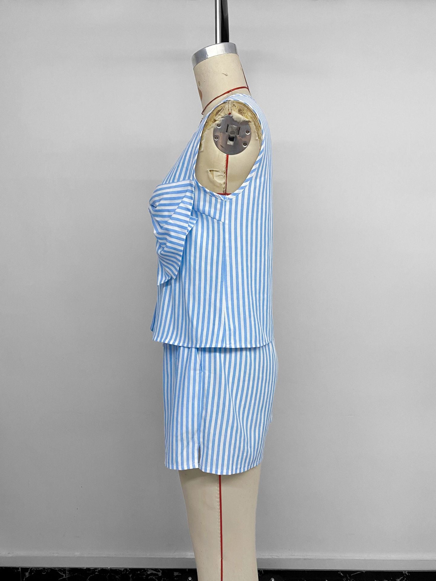 Striped Bow Detail Tank And Shorts Set