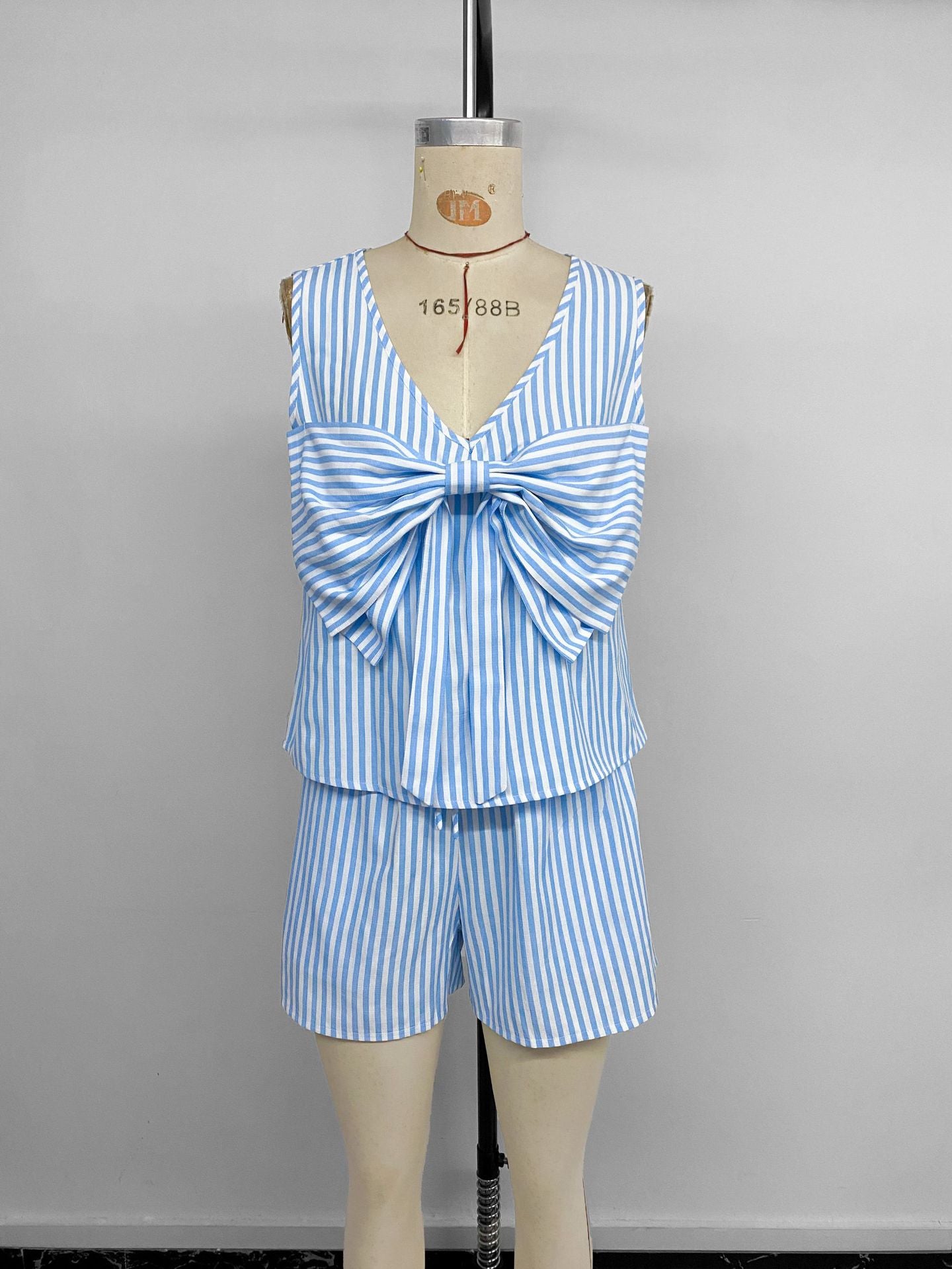 Striped Bow Detail Tank And Shorts Set