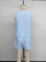 Striped Bow Detail Tank And Shorts Set