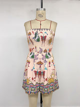 Printed Smocked Strapless Romper Vacation