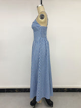 Blue Check Smocked Maxi Vacation Dress