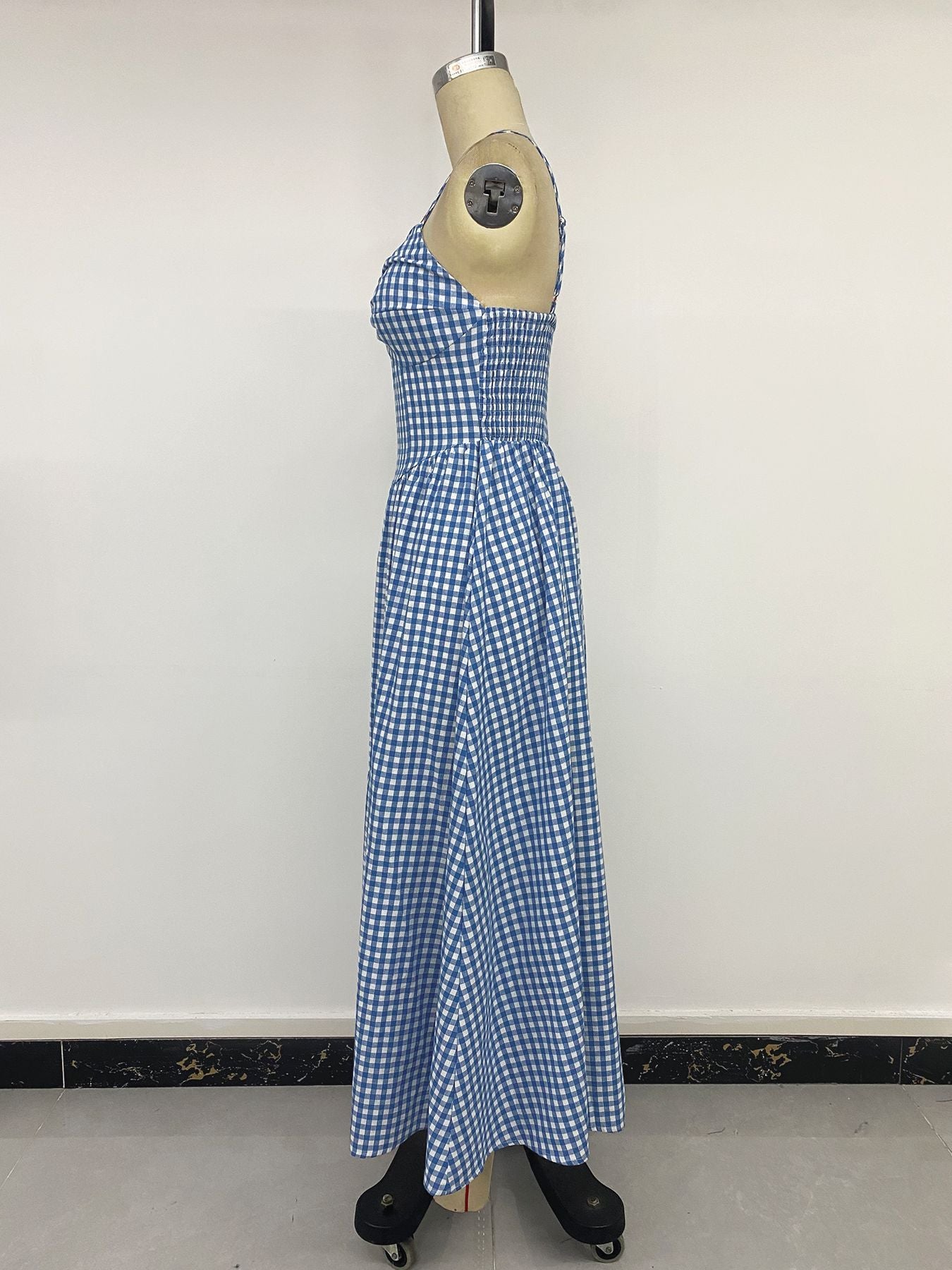 Blue Check Smocked Maxi Vacation Dress