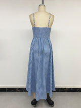Blue Check Smocked Maxi Vacation Dress