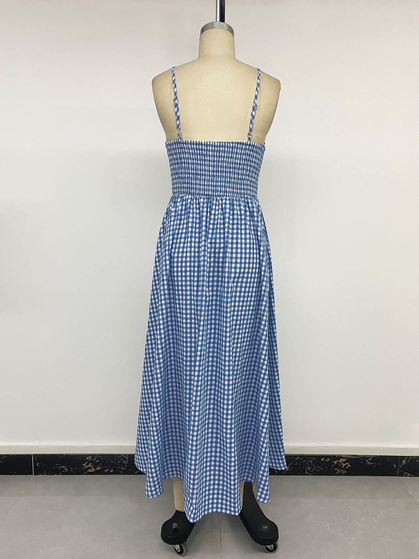 Blue Check Smocked Maxi Vacation Dress