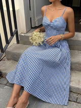 Blue Check Smocked Maxi Vacation Dress