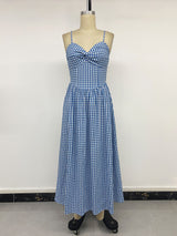 Blue Check Smocked Maxi Vacation Dress