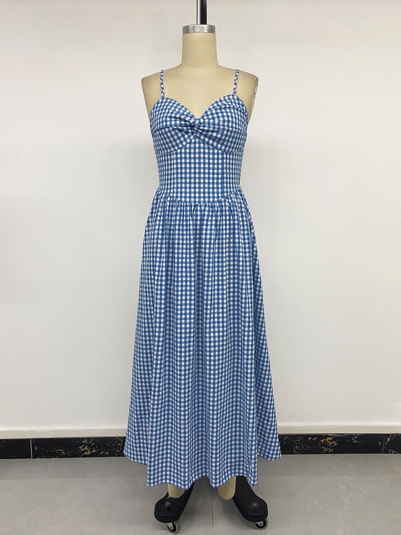 Blue Check Smocked Maxi Vacation Dress