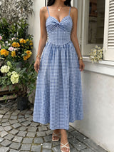 Blue Check Smocked Maxi Vacation Dress