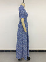 Blue Floral Embroidered Smock Maxi Dress