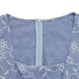 Blue Floral Embroidered Smock Maxi Dress