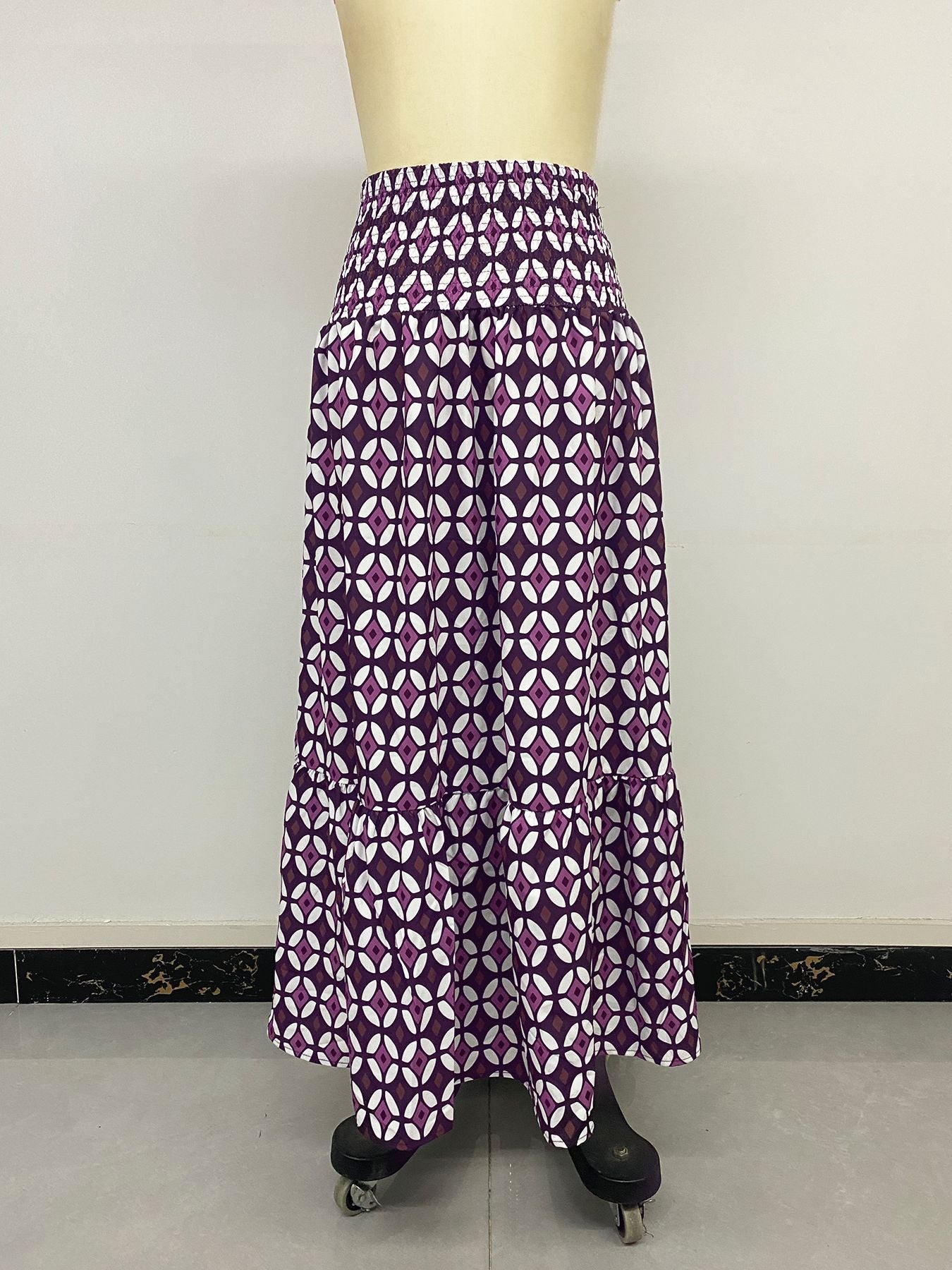 Boho Print Tiered Maxi Vacation Skirt Purple