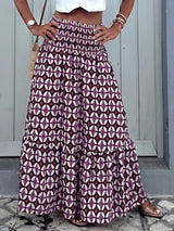 Boho Print Tiered Maxi Vacation Skirt Purple