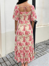 Floral Open Back Maxi Dress Pink Beige Chic