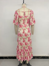 Floral Open Back Maxi Dress Pink Beige Chic