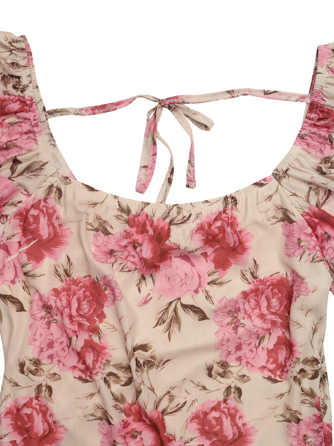 Floral Open Back Maxi Dress Pink Beige Chic